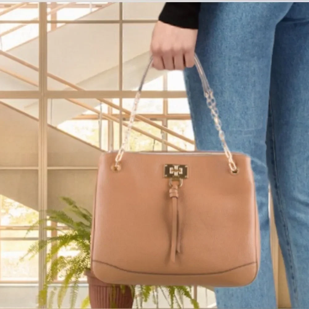 TORY BURCH EVE BROWN LEATHER TOTE